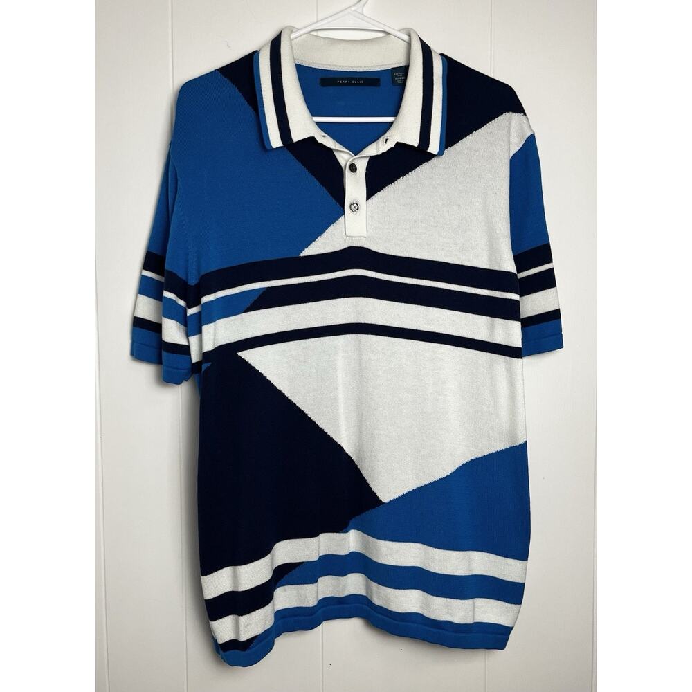 Perry Ellis XL Color block Stripe Short Sleeve Men's Polo Shirt